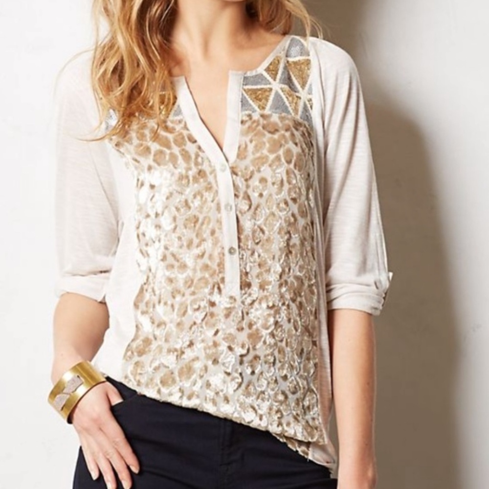 Tiny | Anthropologie Sequin Animal Print Henley S
